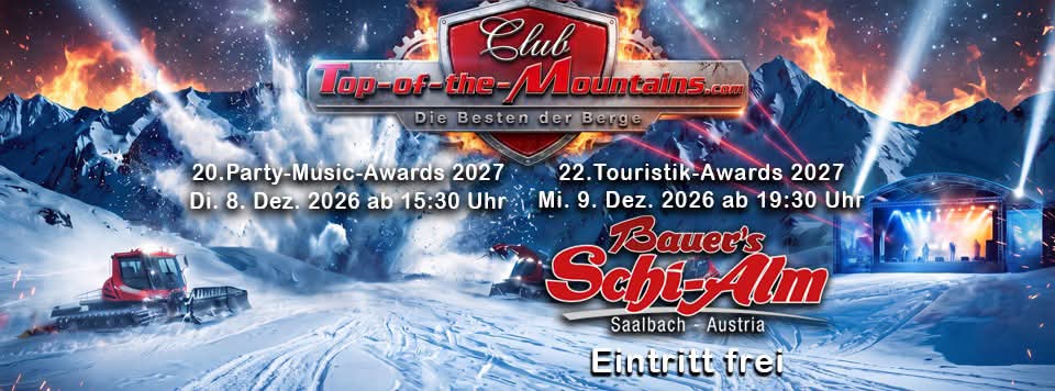 Veranstaltungsplakat zur Top of the Mountains Award Verleihung am 8. Dezember 2026 in Saalbach